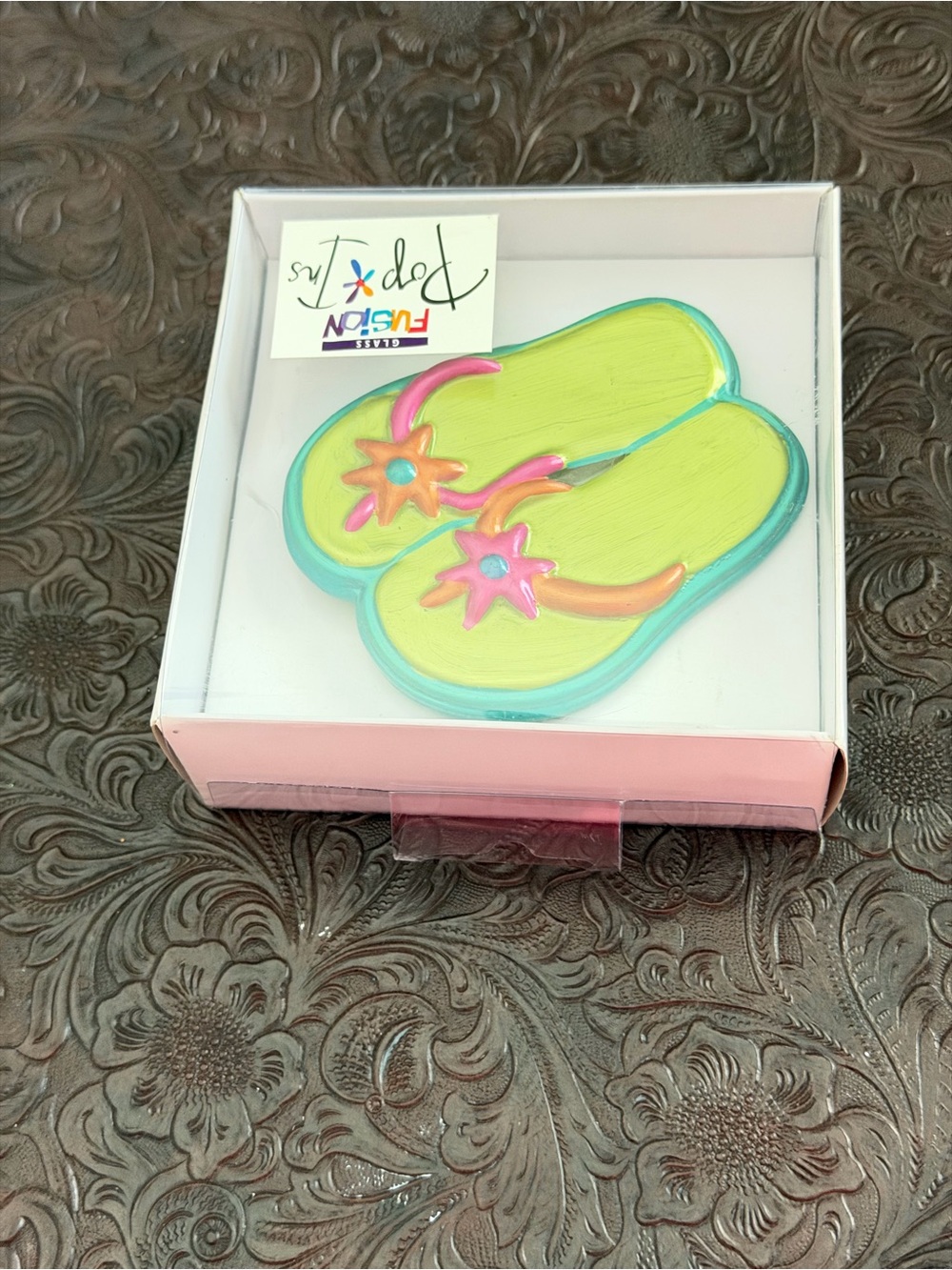 Demdaco Lime Green and Turquoise Flip Flop Trivet with Pink Accents